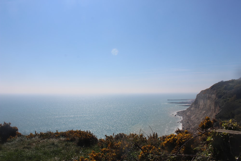 a view of a body of water from a hill