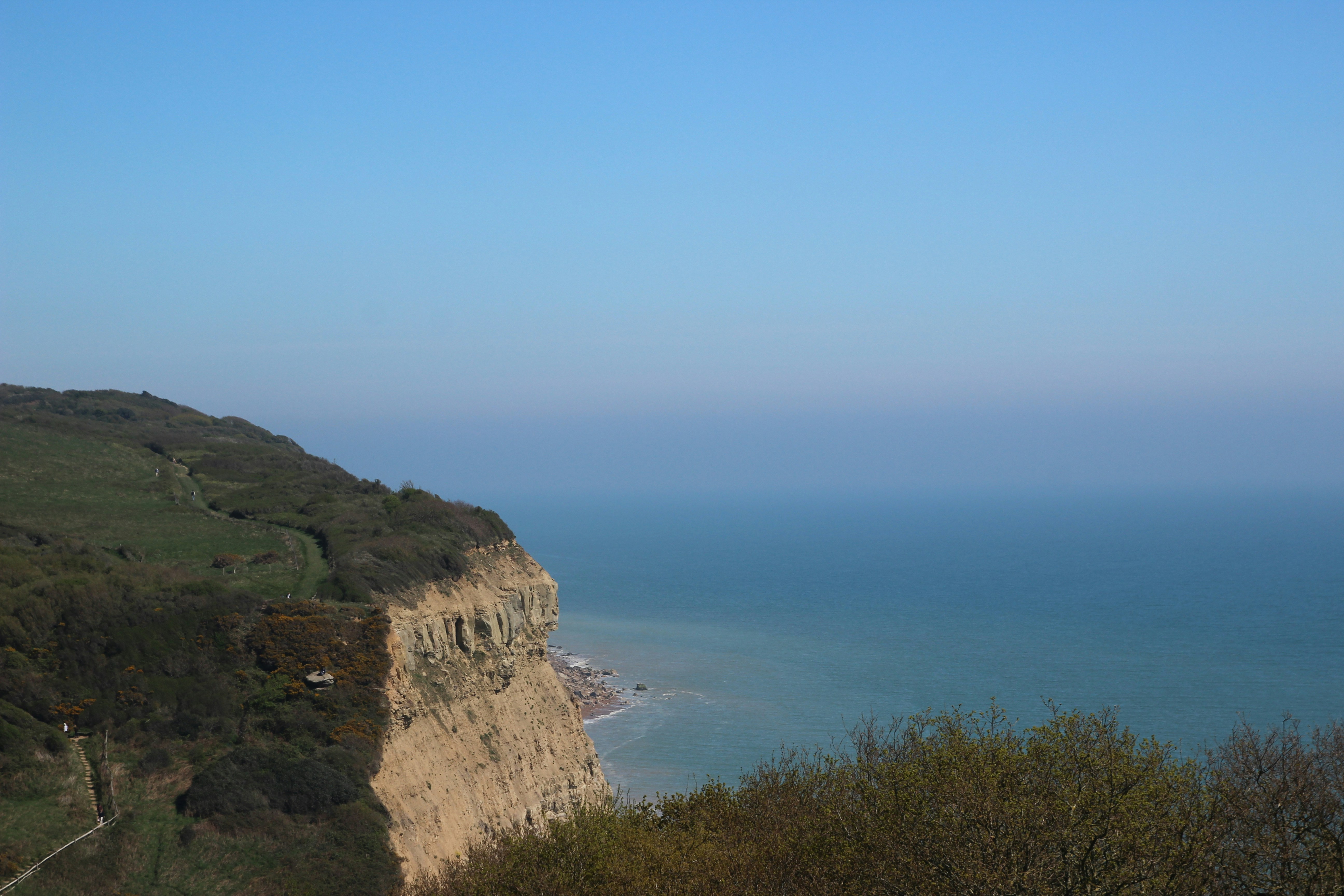 a view of the ocean from the top of a hill