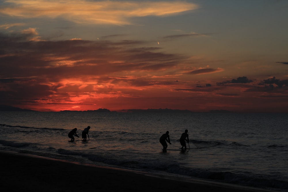 Un groupe de personnes debout au sommet d’une plage au bord de l’océan