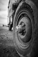a close up of a tire on a truck