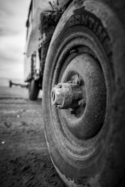 a close up of a tire on a truck