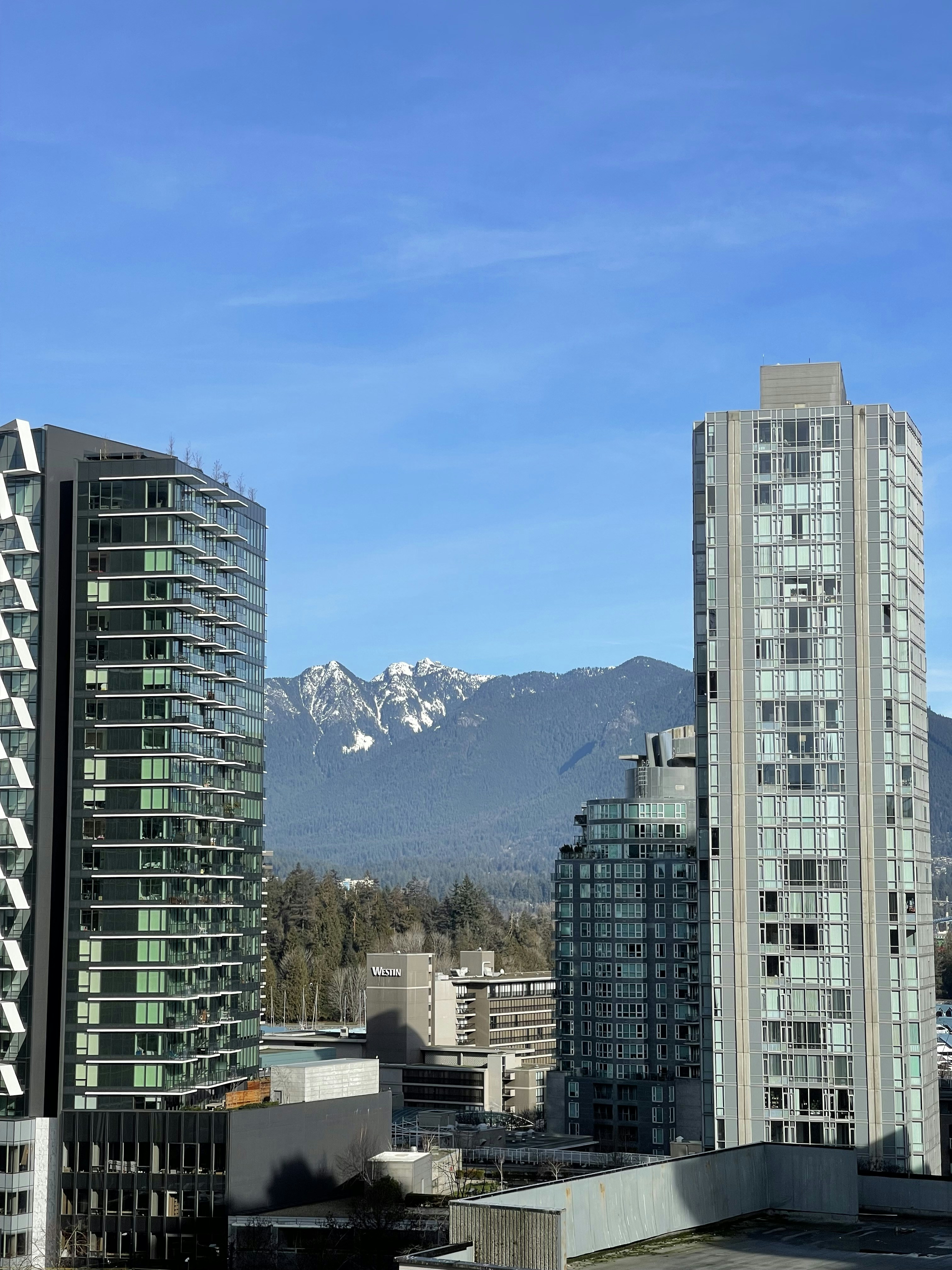a view of a city with mountains in the background