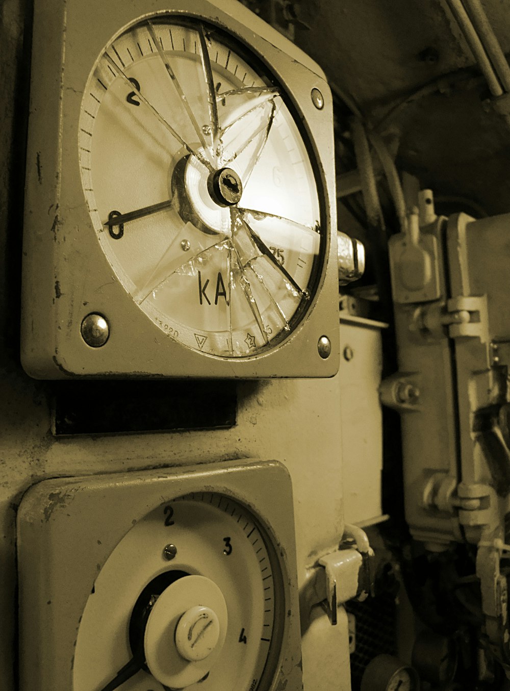 a close up of a clock on a machine