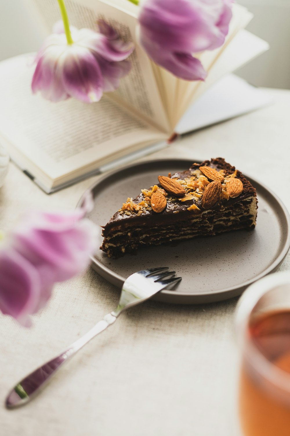 a piece of cake on a plate with a fork