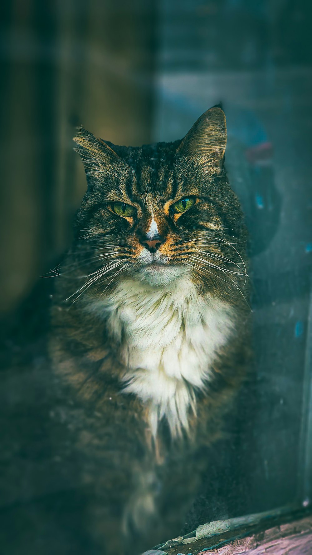 a close up of a cat looking out a window