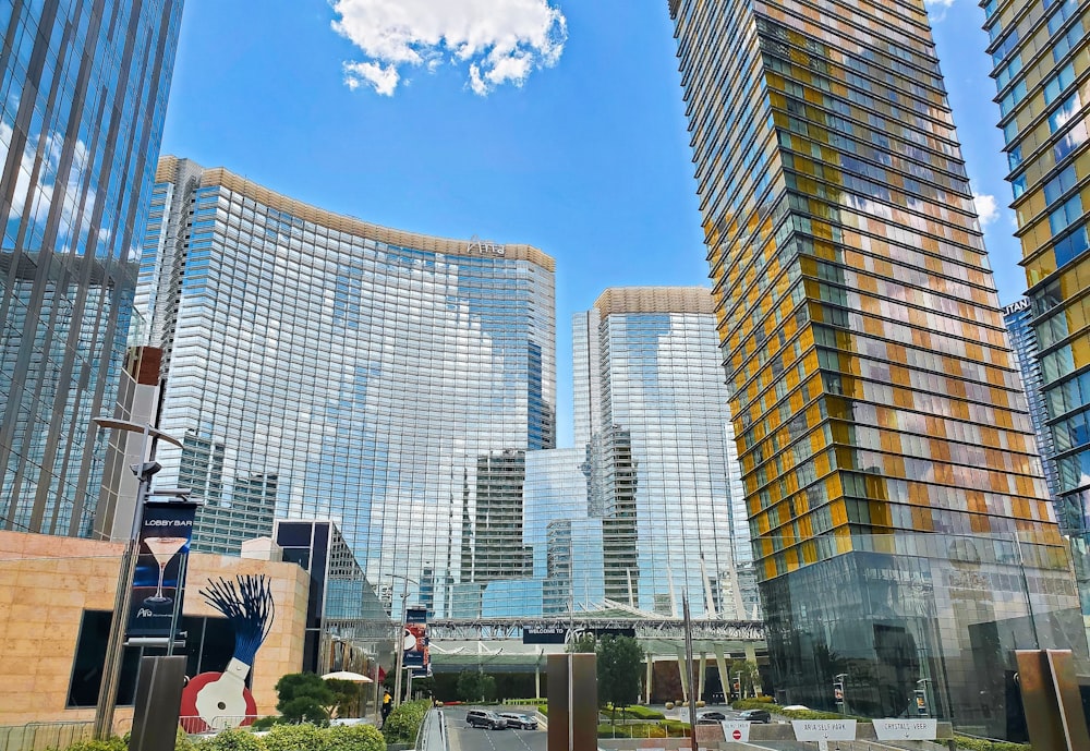 a group of tall buildings sitting next to each other