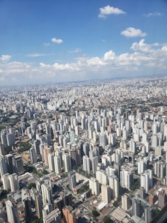 a view of a city from a plane window