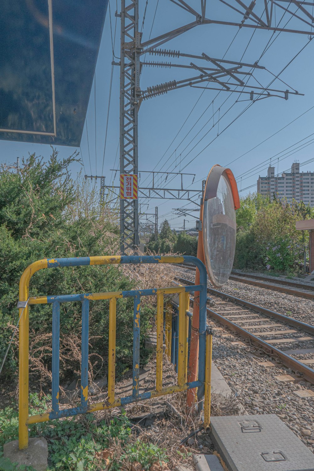 a train track with a train on it