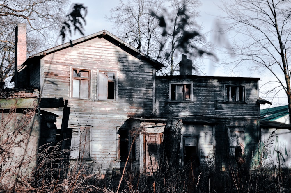 an old run down house in the woods