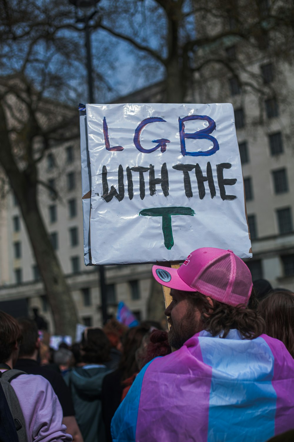 a person holding a sign that says lib with the t