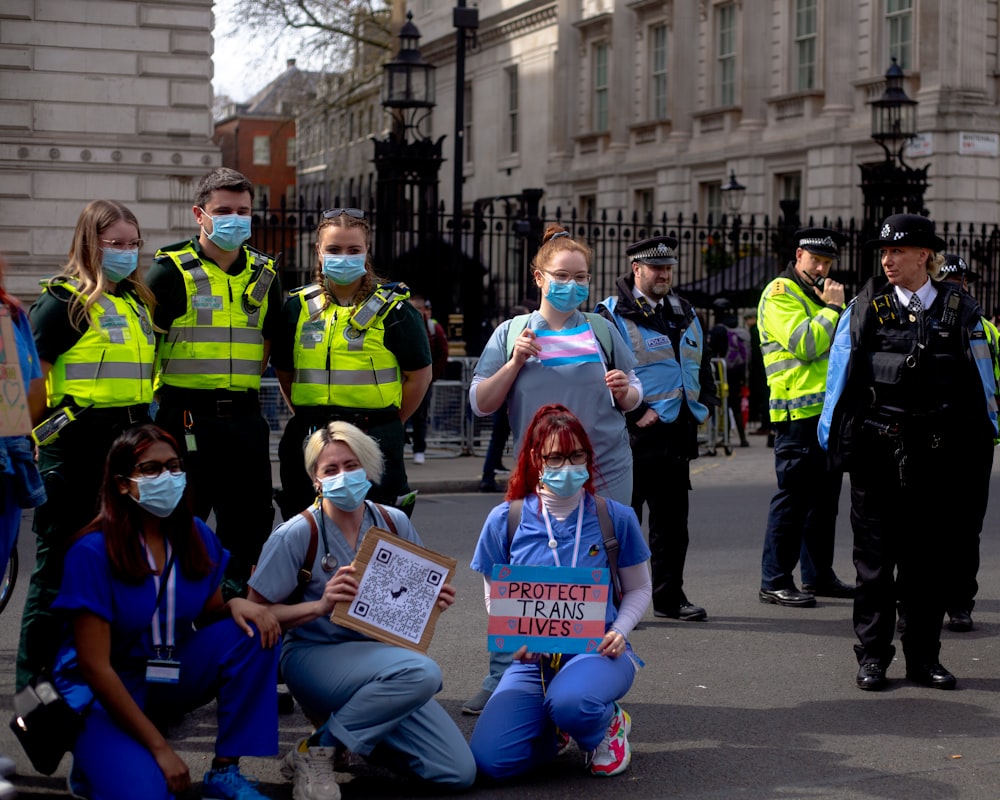 a group of people with face masks on