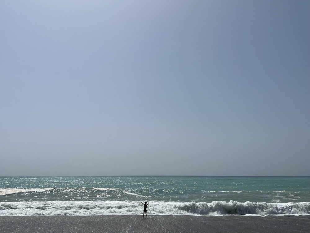 uma pessoa em pé em uma praia empinando uma pipa