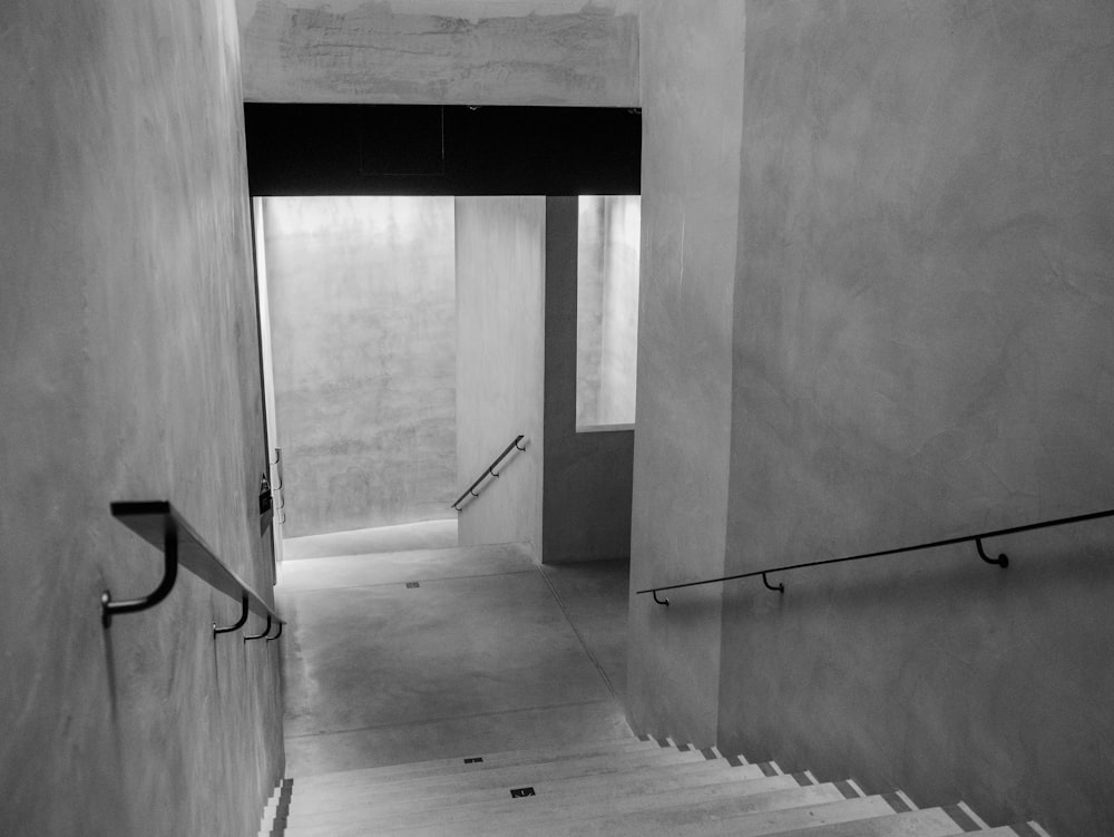 a black and white photo of a staircase