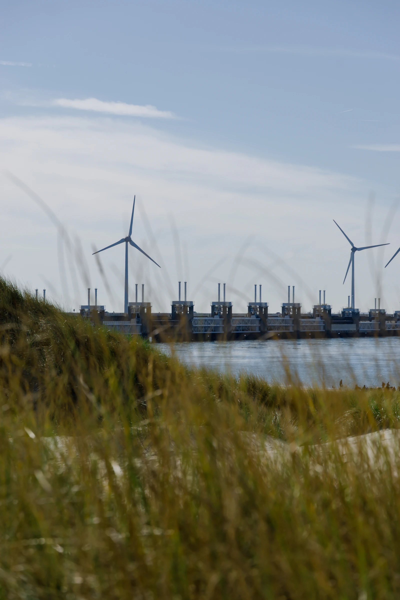 Storm barrier gates and wind turbines in Zeeland