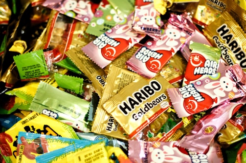 a pile of various types of candy