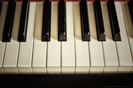 a close up of a piano keyboard with black and white keys