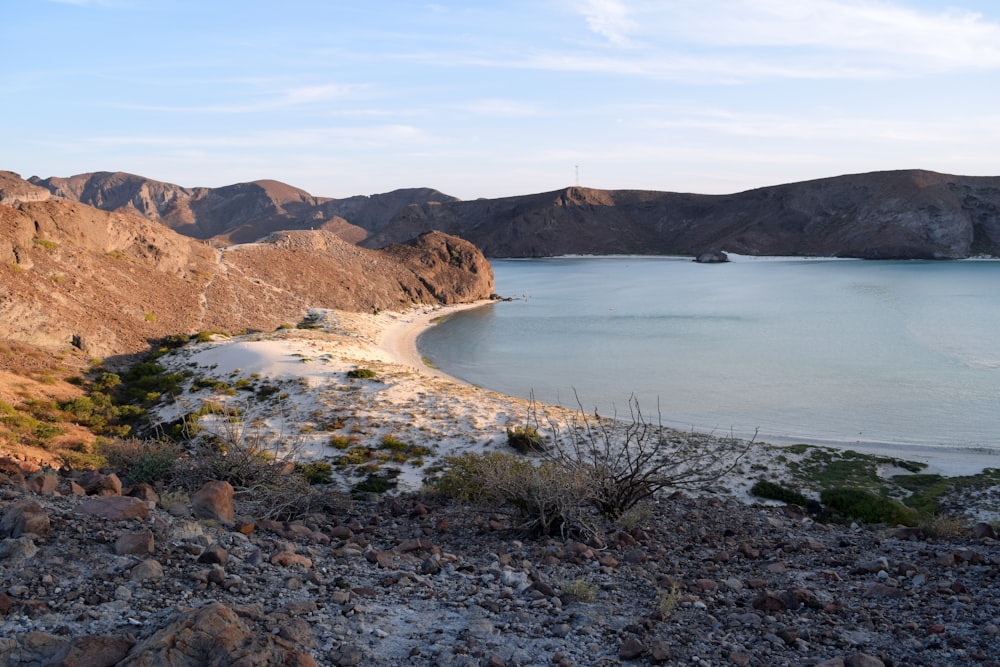 a large body of water surrounded by mountains