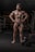A muscular man is posing in a gym, standing confidently with hands on his hips. The gym equipment is visible in the background, and a dumbbell is lying on the floor near his feet. The lighting highlights the man's muscles, giving emphasis to his physique.
