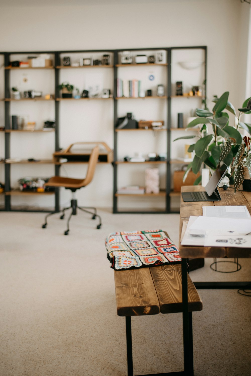 a room with a desk and a chair