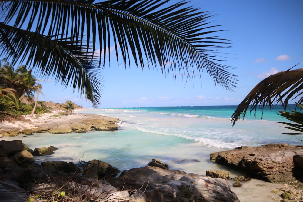 a view of the ocean from a rocky shore