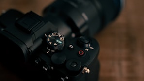 a close up of a camera on a table