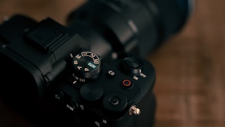 a close up of a camera on a table