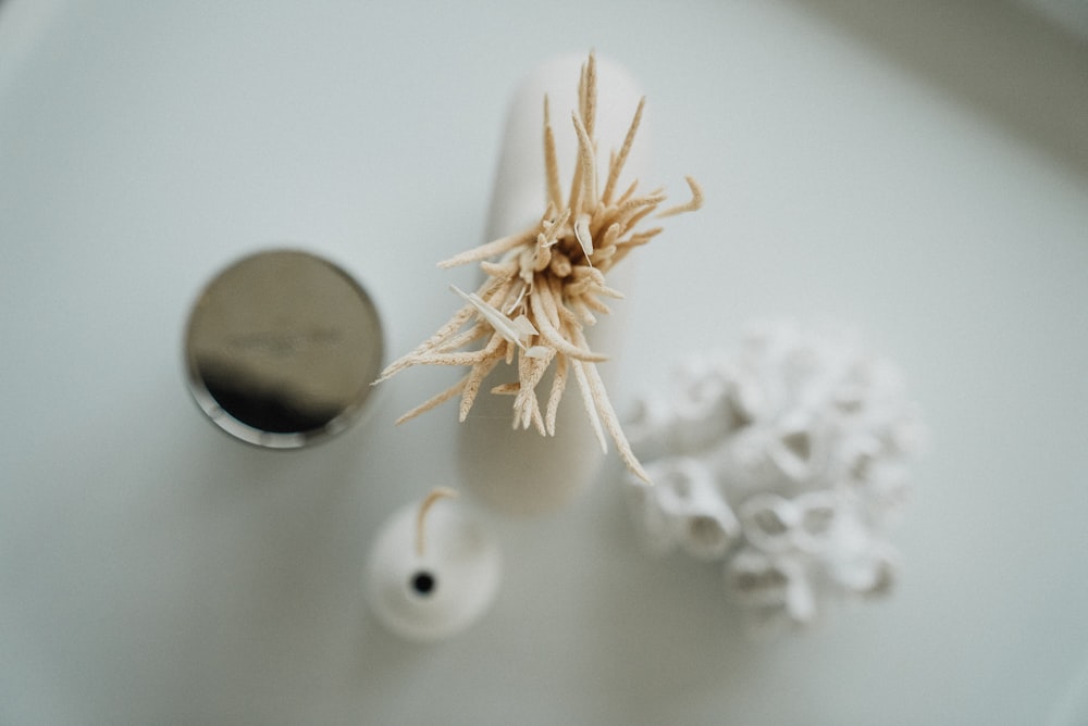 a close up of a white object on a table