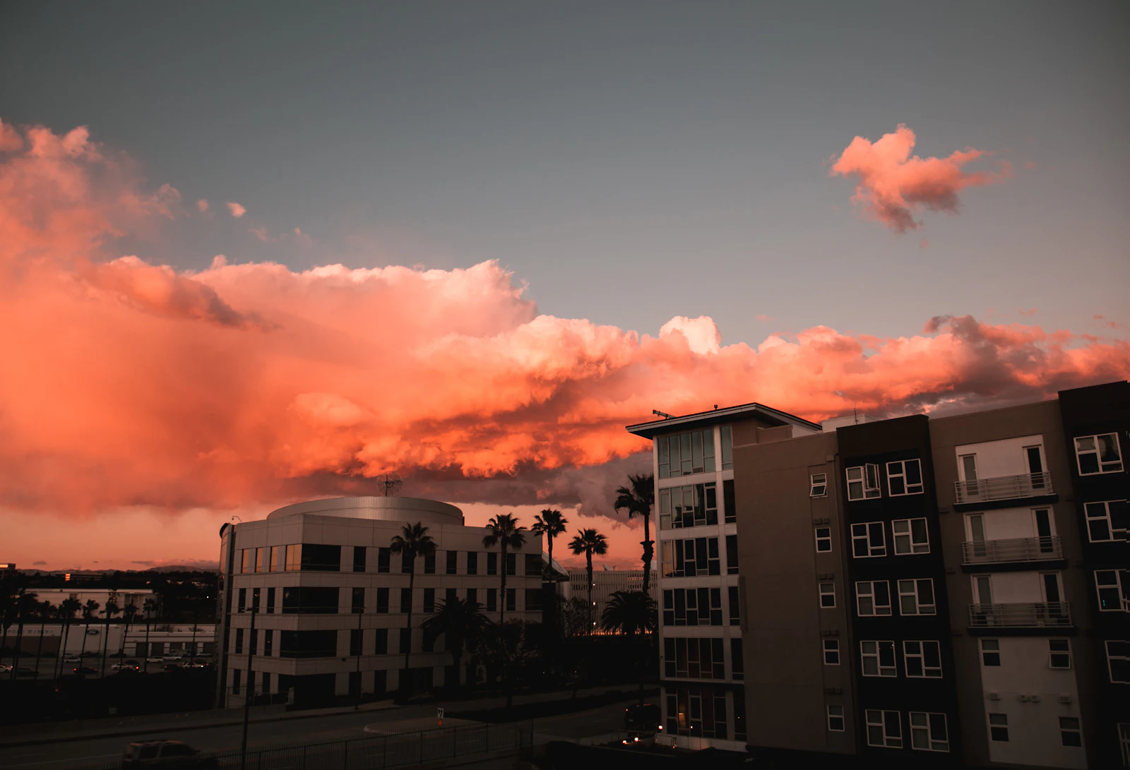 California neighborhood at sunset