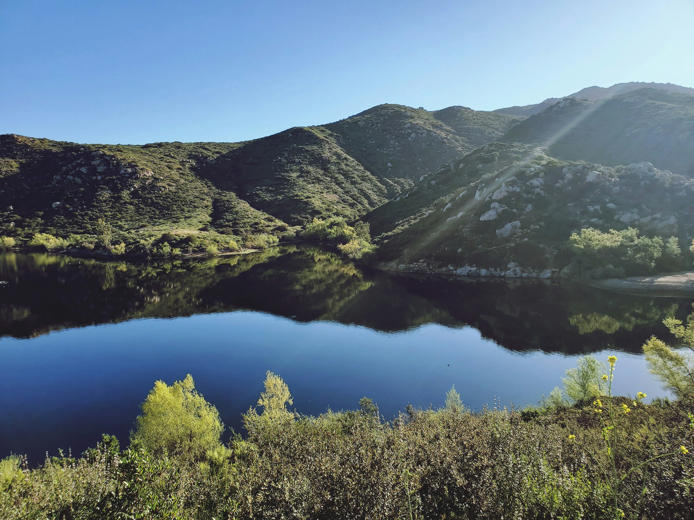 Lake Poway surrounded by mountains, California