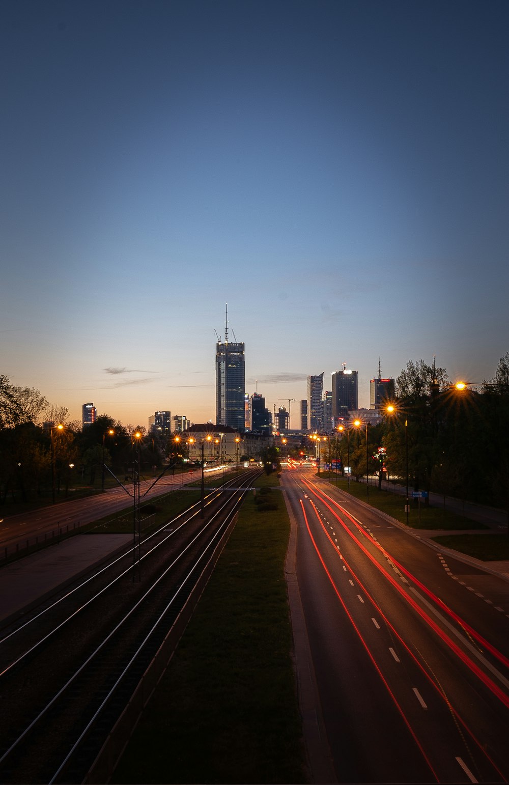 a view of a city skyline at night