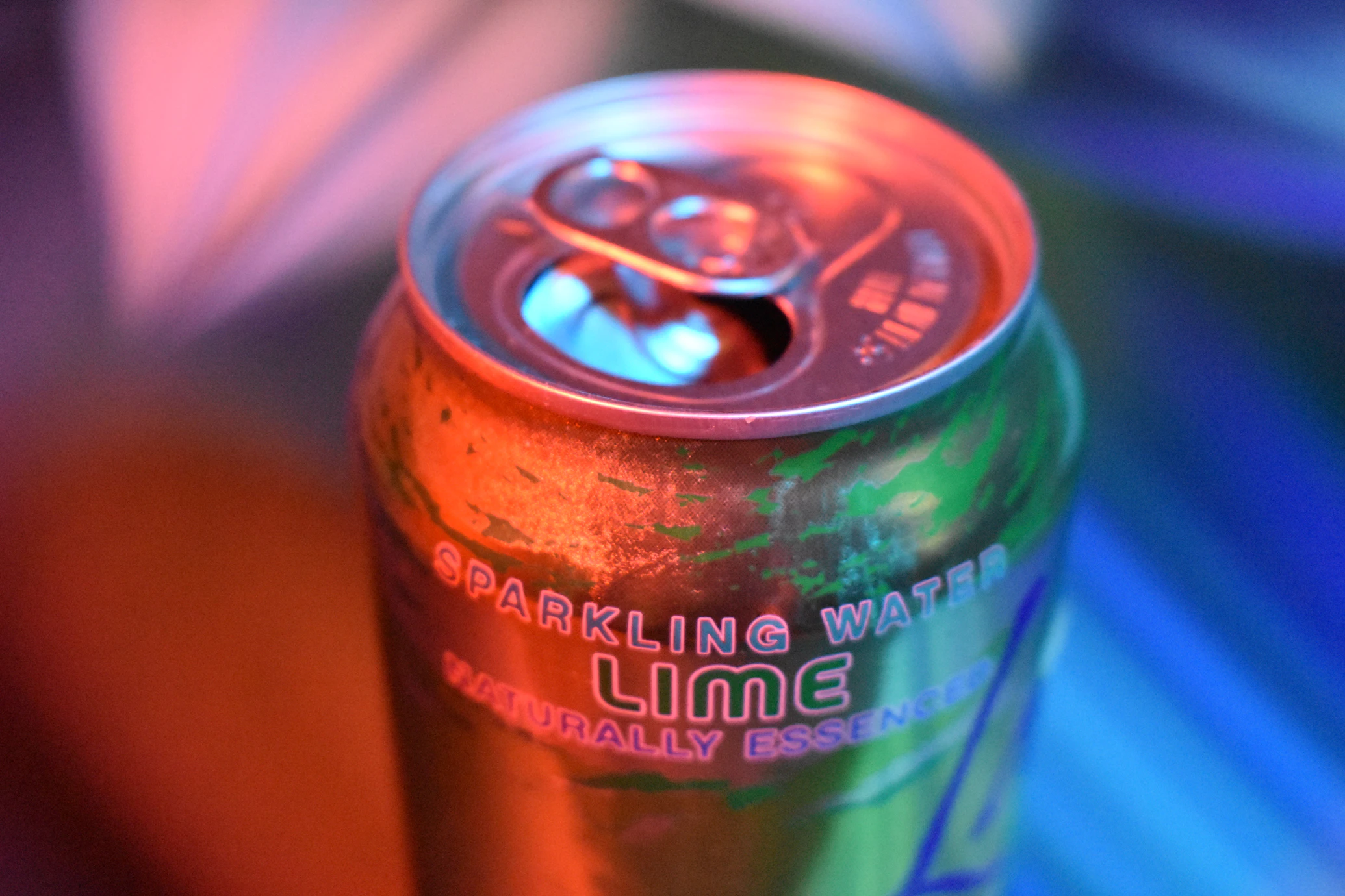 Close-up of a sparkling water can
