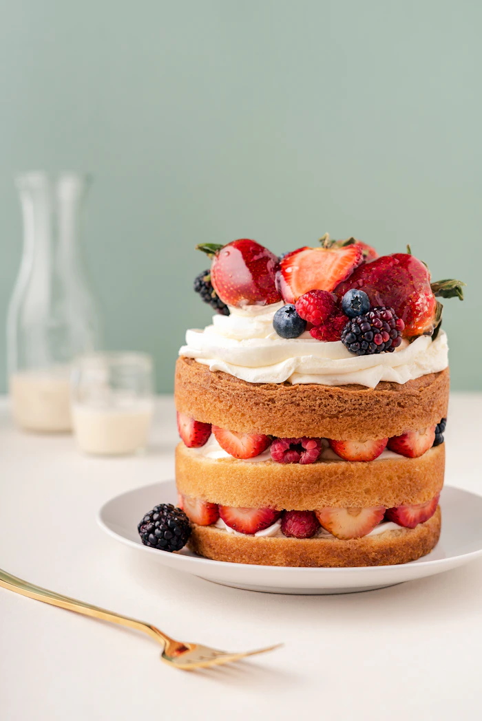 Torte mit Erdbeeren und Blaubeeren