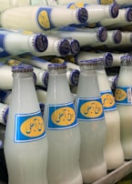 Beautifully arranged bottles of premium buffalo milk.