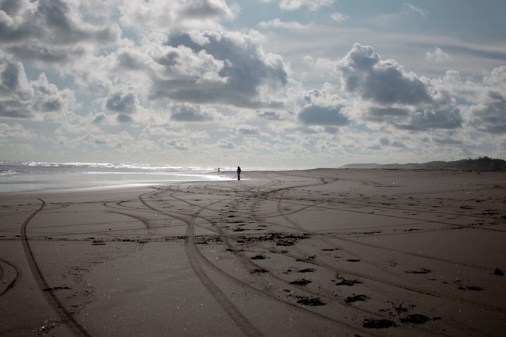 a person standing on a beach next to the ocean