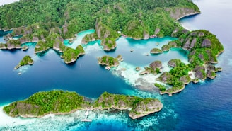 an aerial view of an island in the middle of the ocean