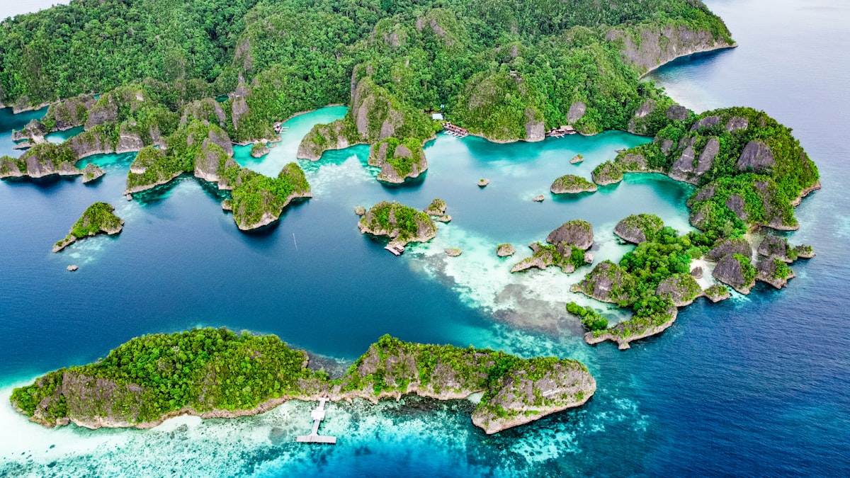 Remote rainforest island aerial view at Misool, Raja Ampat
