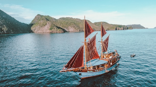 a sailboat in the middle of a body of water