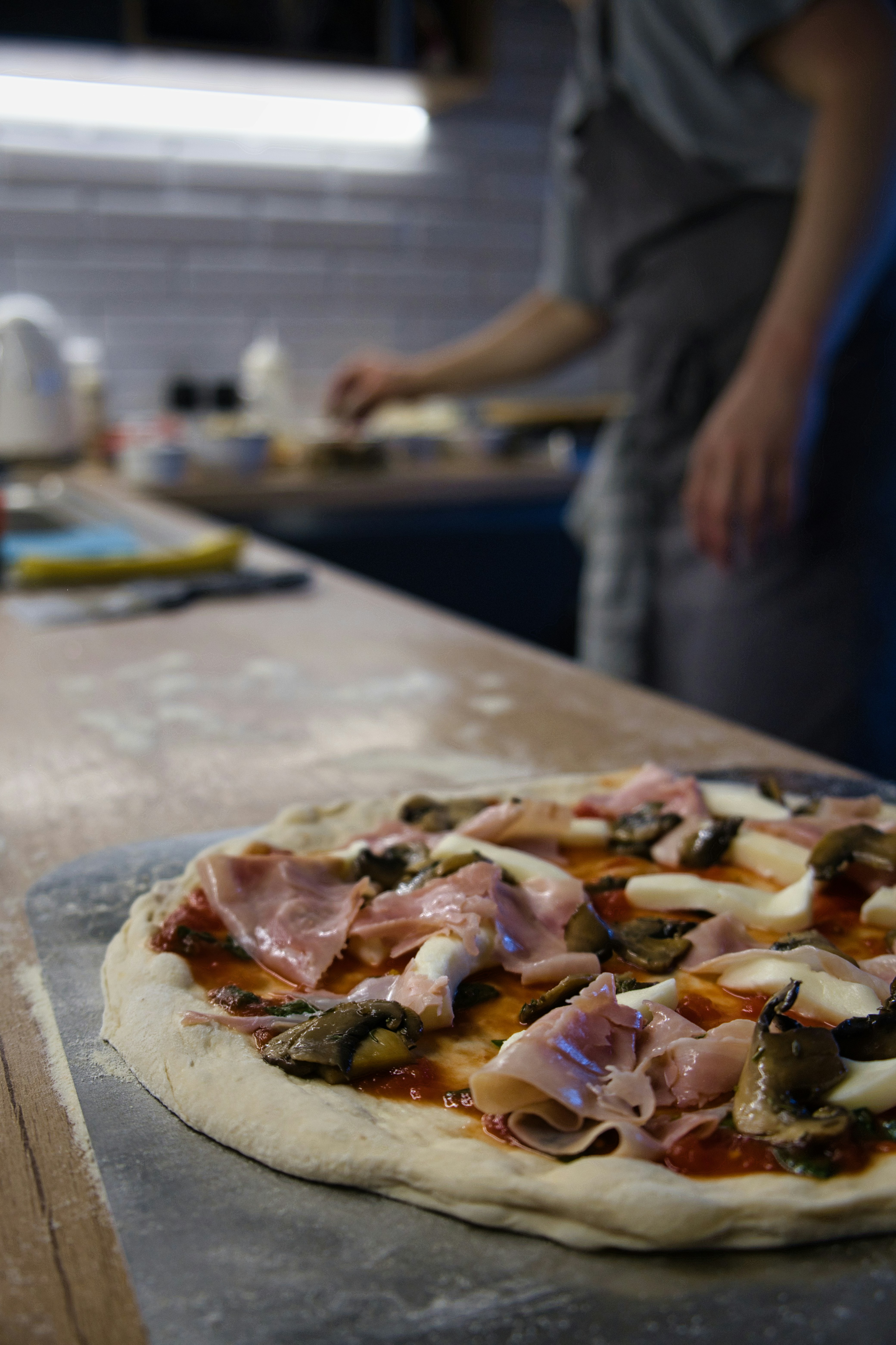 Neapolitan pizza with a soft, blistered crust