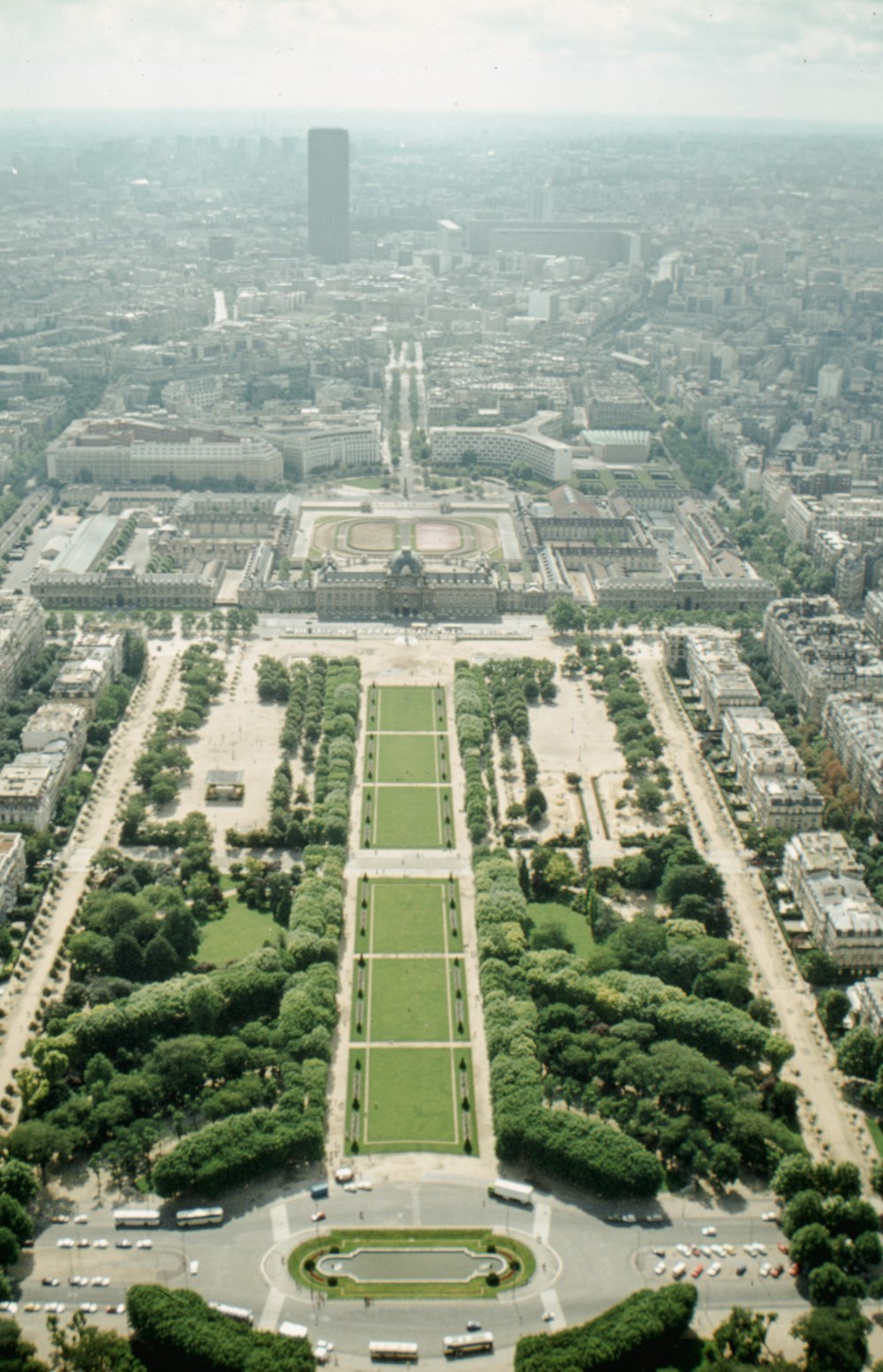an aerial view of a large park in the middle of a city