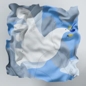 Delicate graphic of a stylized dove and cross with soft blue and gold tones.