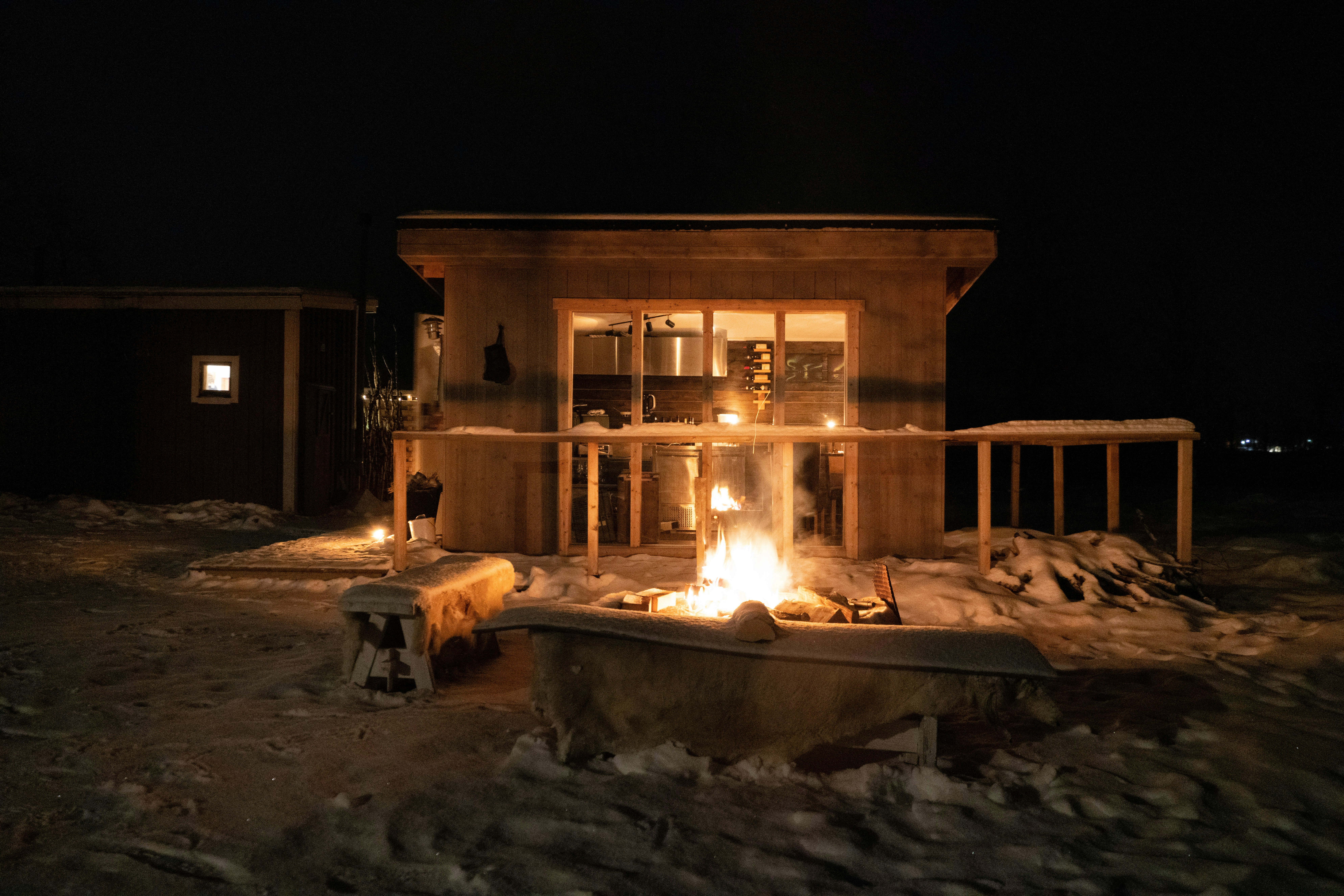 Love Island villa fire pit at night - love island USA season 7
