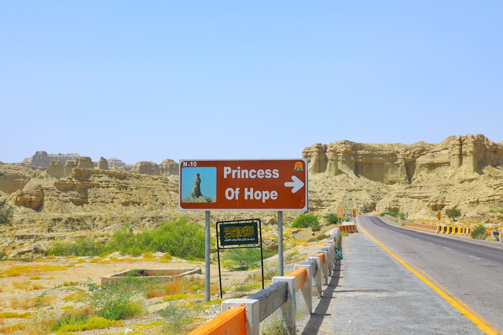 a road with a sign that says princess of hope