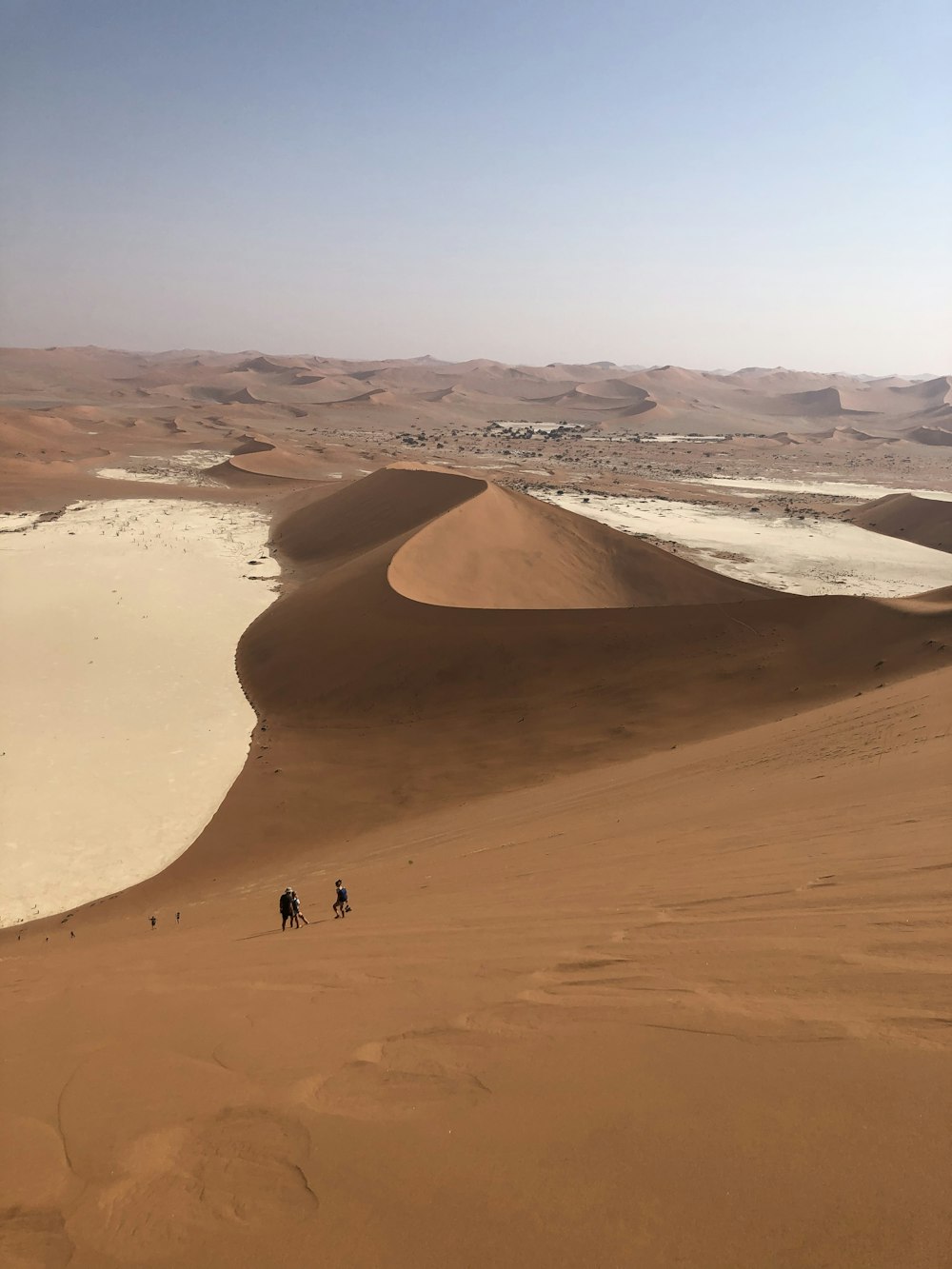 a group of people riding on top of a sandy dune