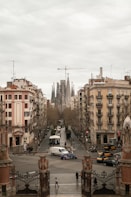 a view of a city street from a bridge