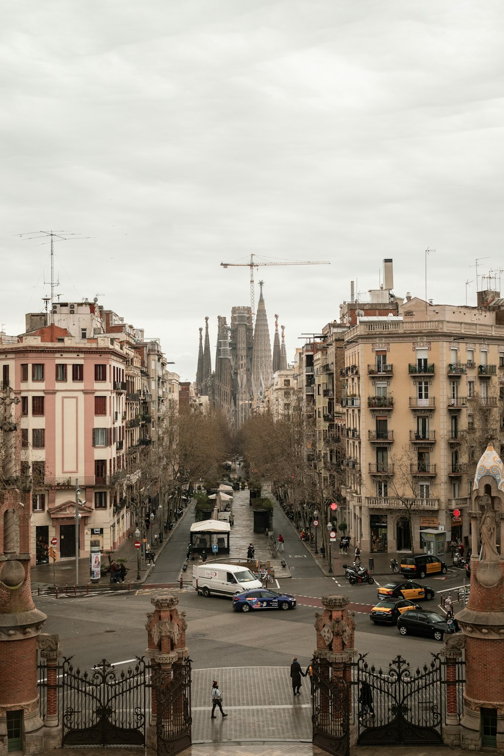 a view of a city street from a bridge