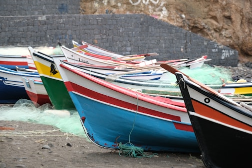 a bunch of boats that are sitting on the ground