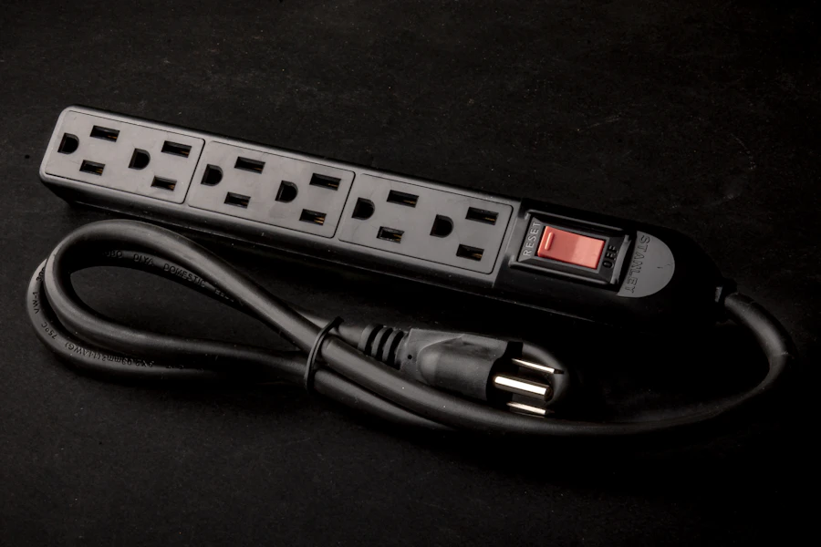 Black power strip sitting on a table