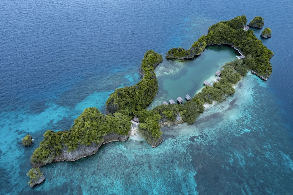 an aerial view of an island in the middle of the ocean