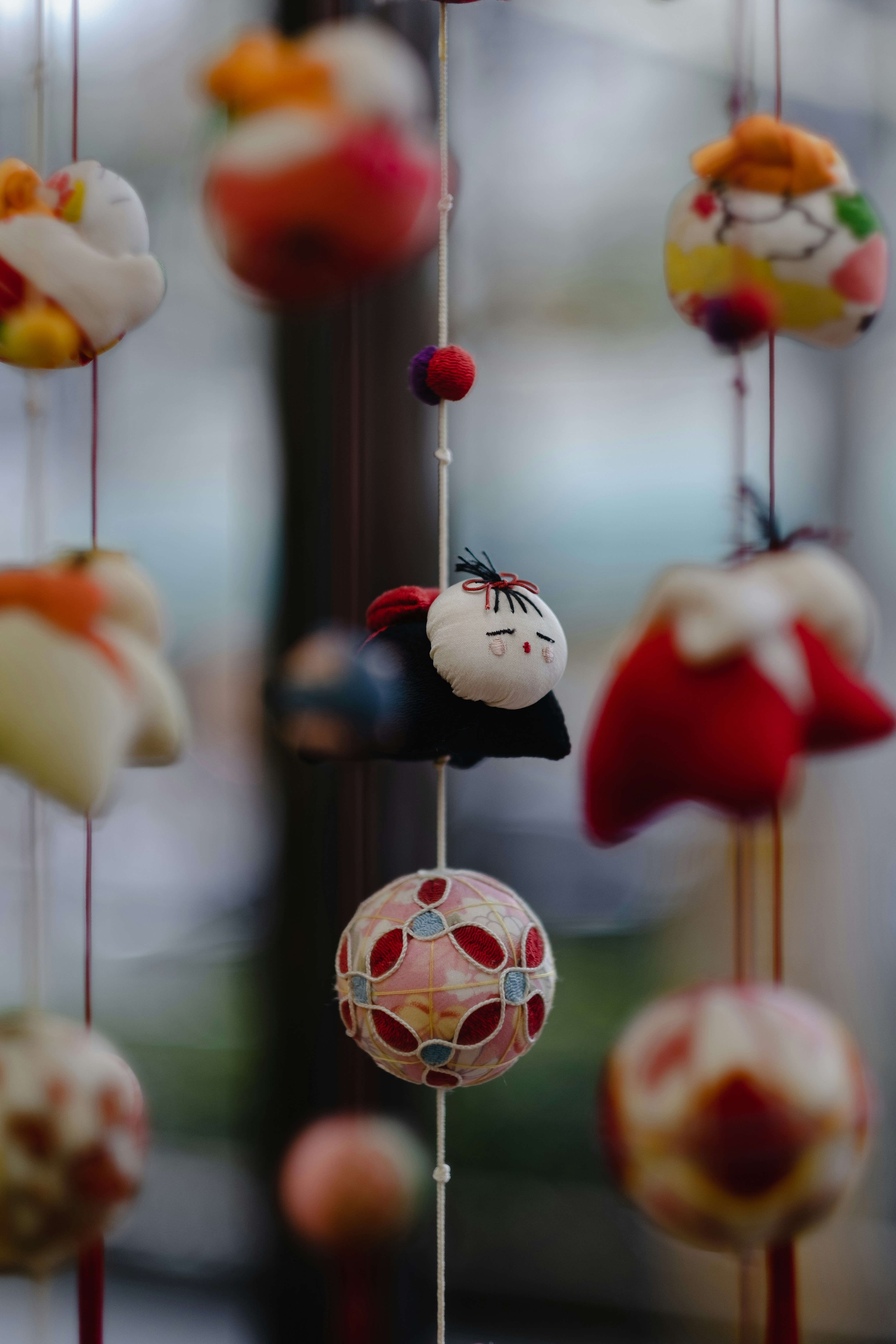 a group of ornaments hanging from a ceiling