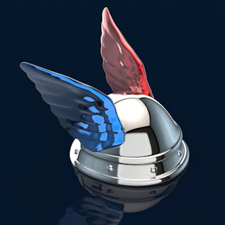 Cosplay helmet printed in dark blue resin with sharp edges and a polished surface